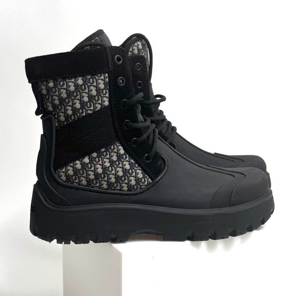 Men\'s Dior Garden Oblique Black/Beige Lace Up Combat Boots Size 41 main image 16